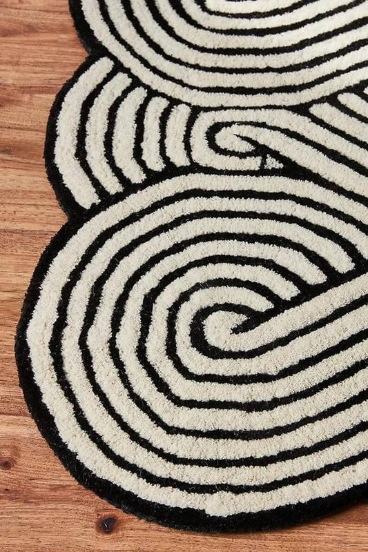 Image of Premium Collection Anti-Skid Woolen Handmade Carpet for Living Room Bedroom Drawing Room Hall and Floor Size 6x8 feet Black & White