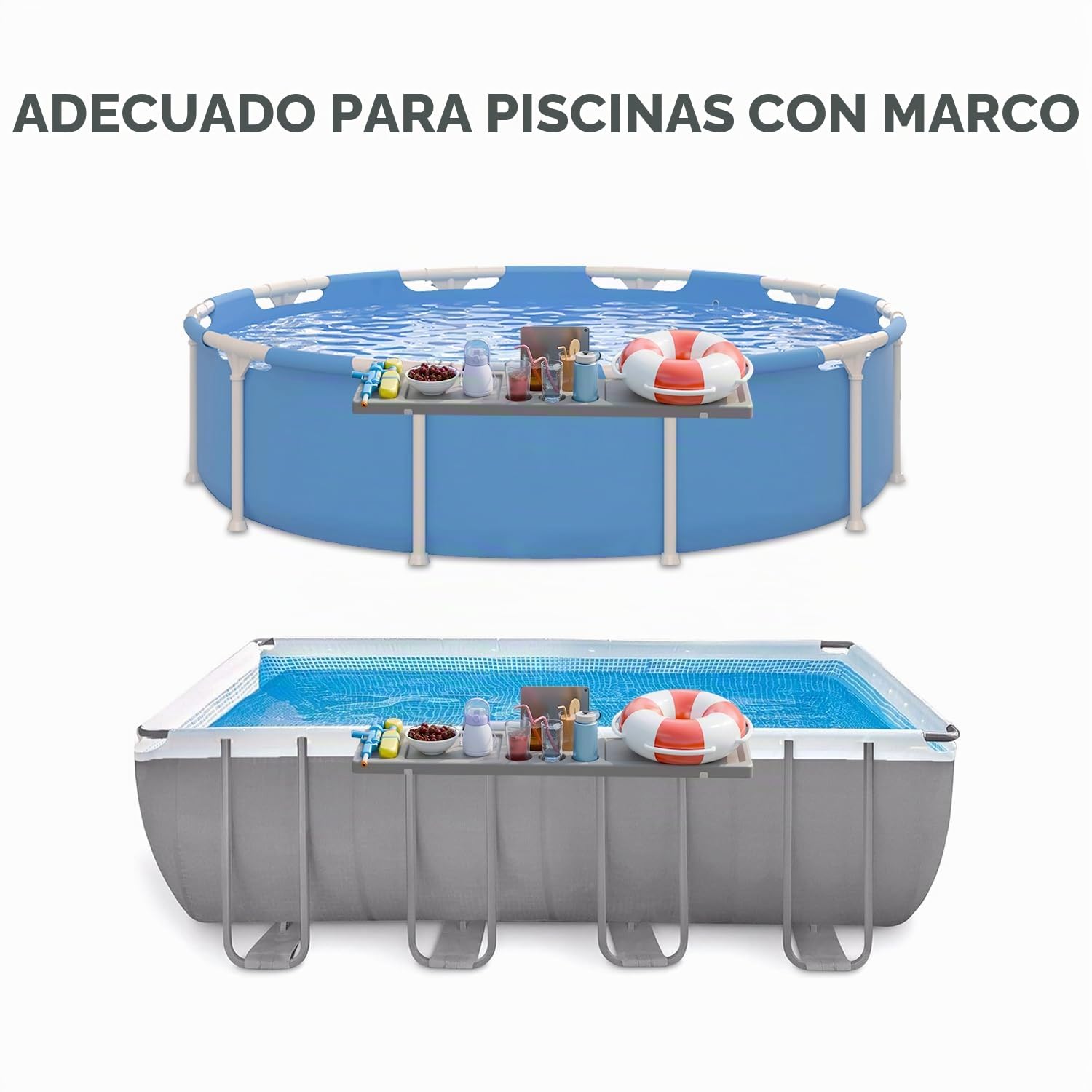 ECO POOLTECH Mesa de Bar de Piscina, Bandeja de Piscina 2 en 1 con 5 Portavasos, Plegable para Piscina Fuera del Suelo, Accesorios de Piscina indispensables