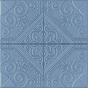 TLISMI 3D Flower Embossed Textured Aesthetic European Pattern Styled PE Foam Wallpaper Self Adhesive Wall Stickers Wall Tiles for Interior, Home Decoration (70X70cm, Approx.5.27sq) (Pack of 10)(Blue)