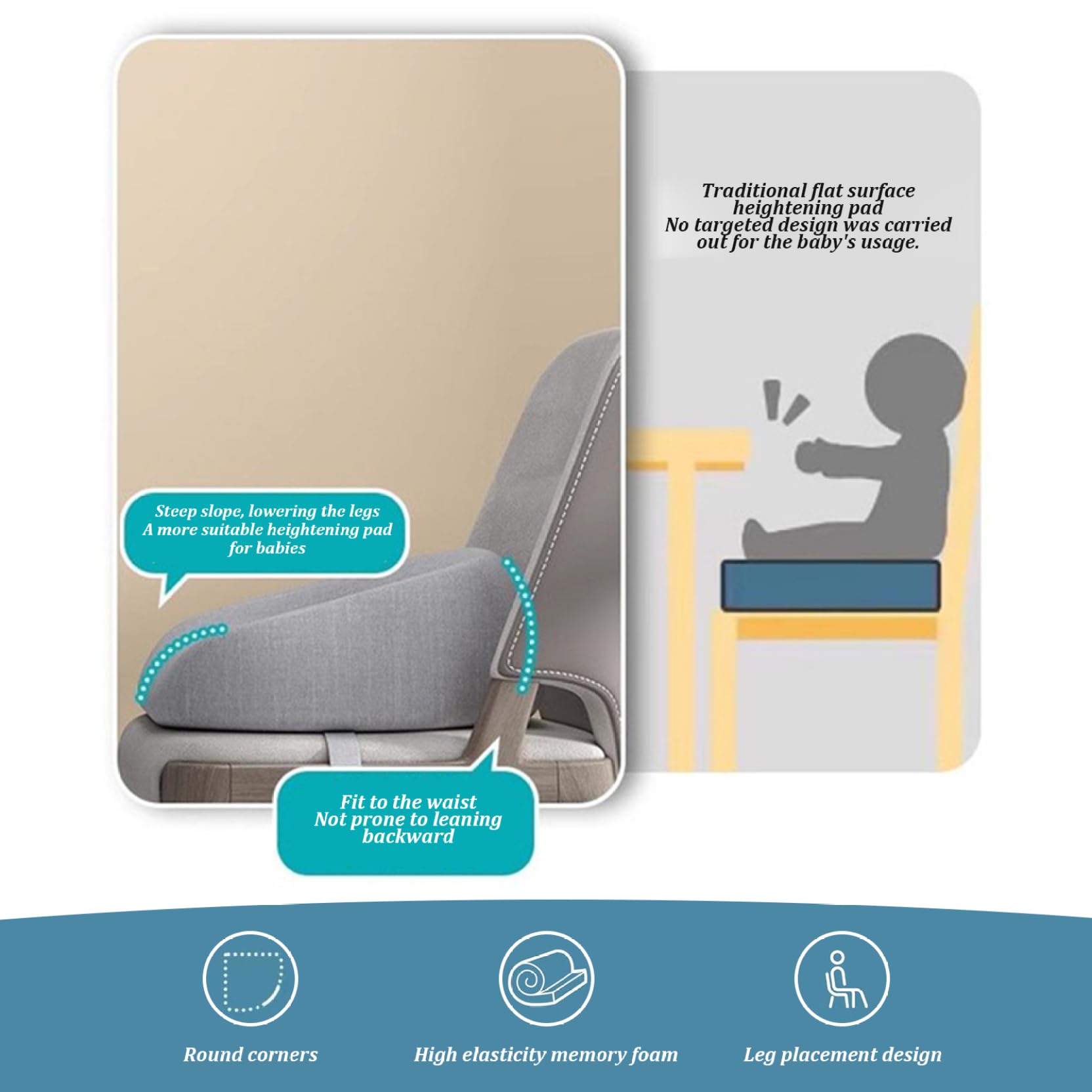 Asiento Elevador para Niños Pequeños Cuadrado Desmontable para Restaurantes Caseros Teatros, Gris, con Cinturones de Seguridad Ajustables Asiento Elevador para Niños Reutilizable Antideslizante
