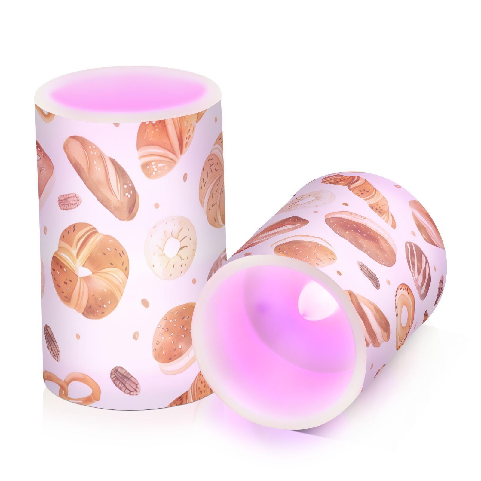 Watercolor Flat Cartoon Style Bakery Seamless Pattern with Illustration Of Bakery Product Isolated O Flickering Flameless Candles Battery Operated with Remote Timer,Tea Light Candles LED Pillar Votive