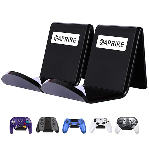 Controller Stand Wall Holder Mount for Xbox One PS4 Switch Pro - Pack of 2 OAPRIRE Acrylic Video Game Controller Accessories with Cable Clips - Black