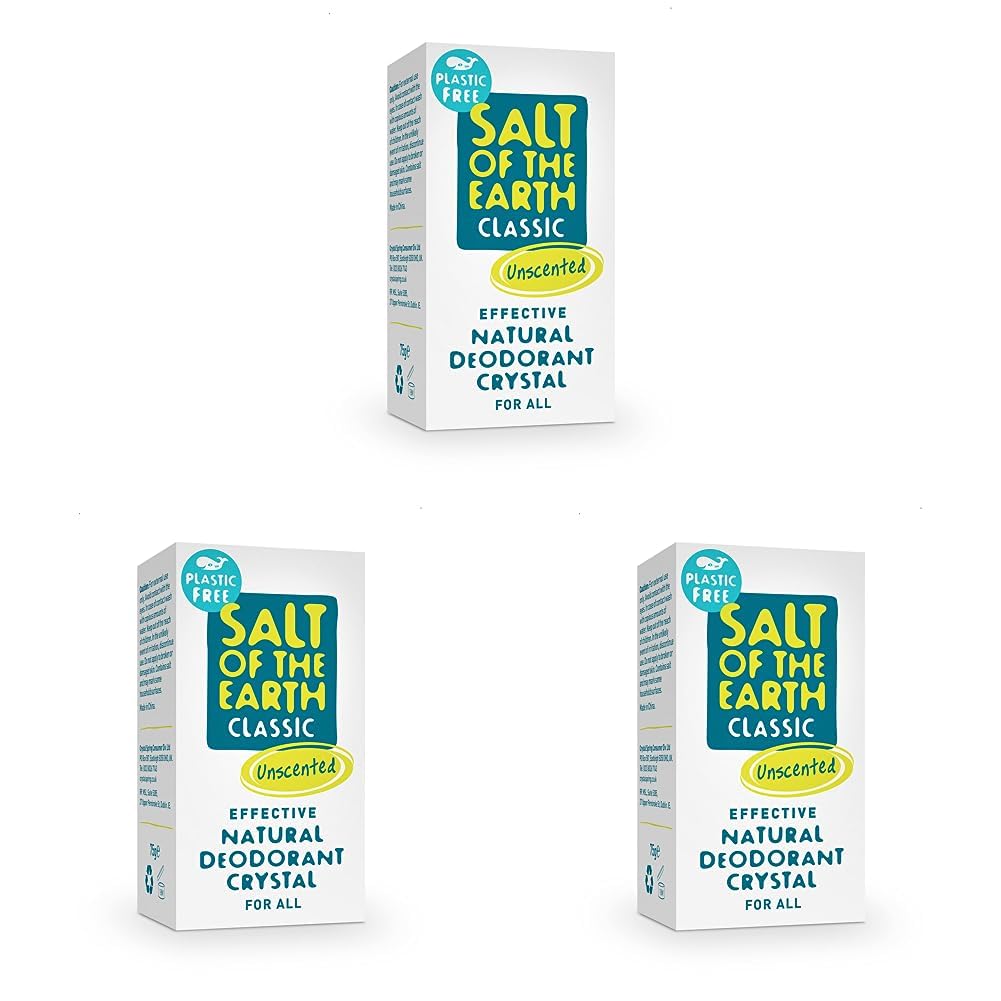 Salt Of The Earth Natürlicher Deo-Kristall Ohne Plastik, Geruchlos, Ohne Parfüm - Vegan, Langanhaltender Schutz, Ohne Tierversuche - 75 g (Packung mit 3)