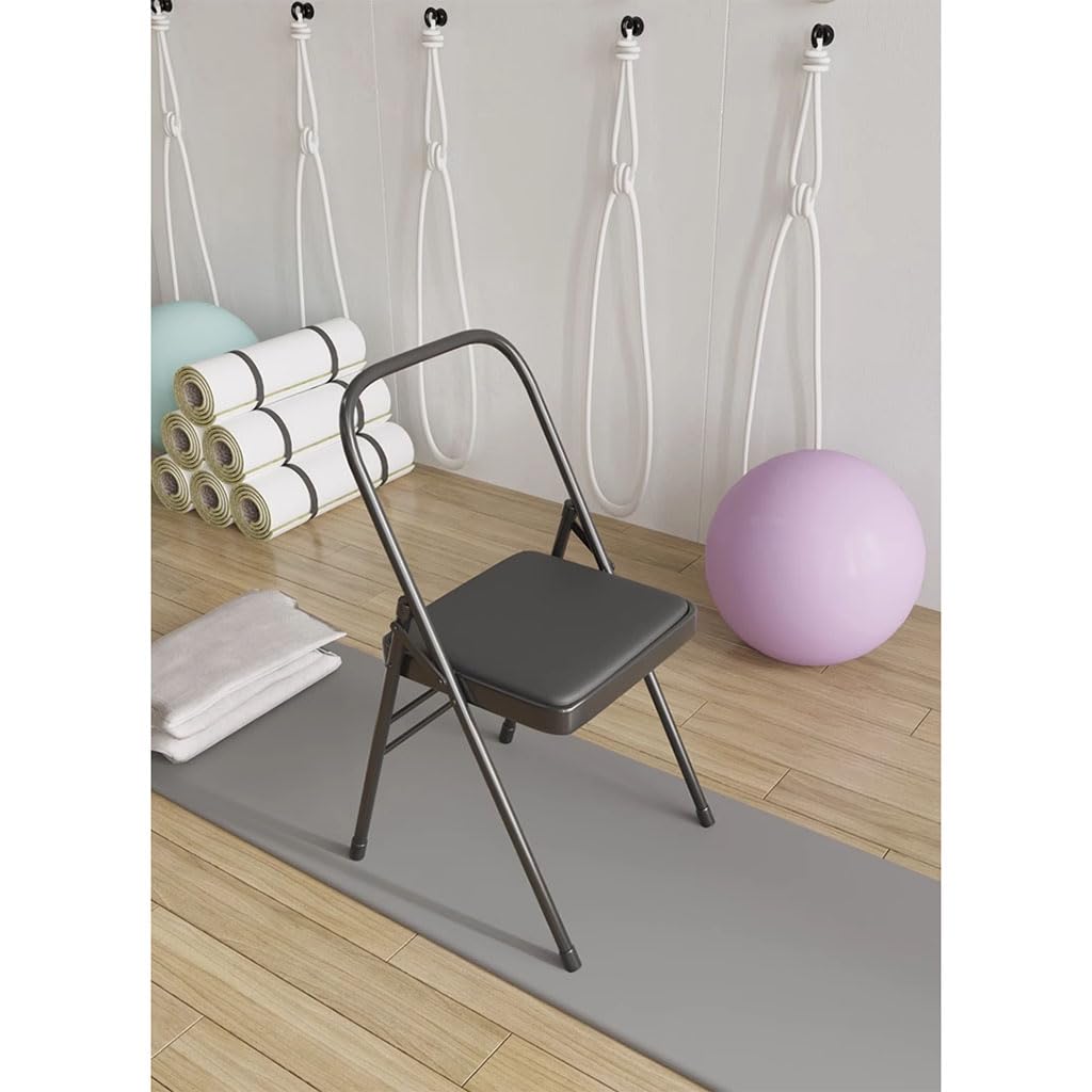 Sedia Ausiliaria per Yoga,Sedia Yoga Senza Schienale,Sedia Yoga Pieghevole Portatile con Copri Piedini Antiscivolo,Pelle PU,Design A Doppia Trave,Sedia Yoga Iyengar, Nero,Black