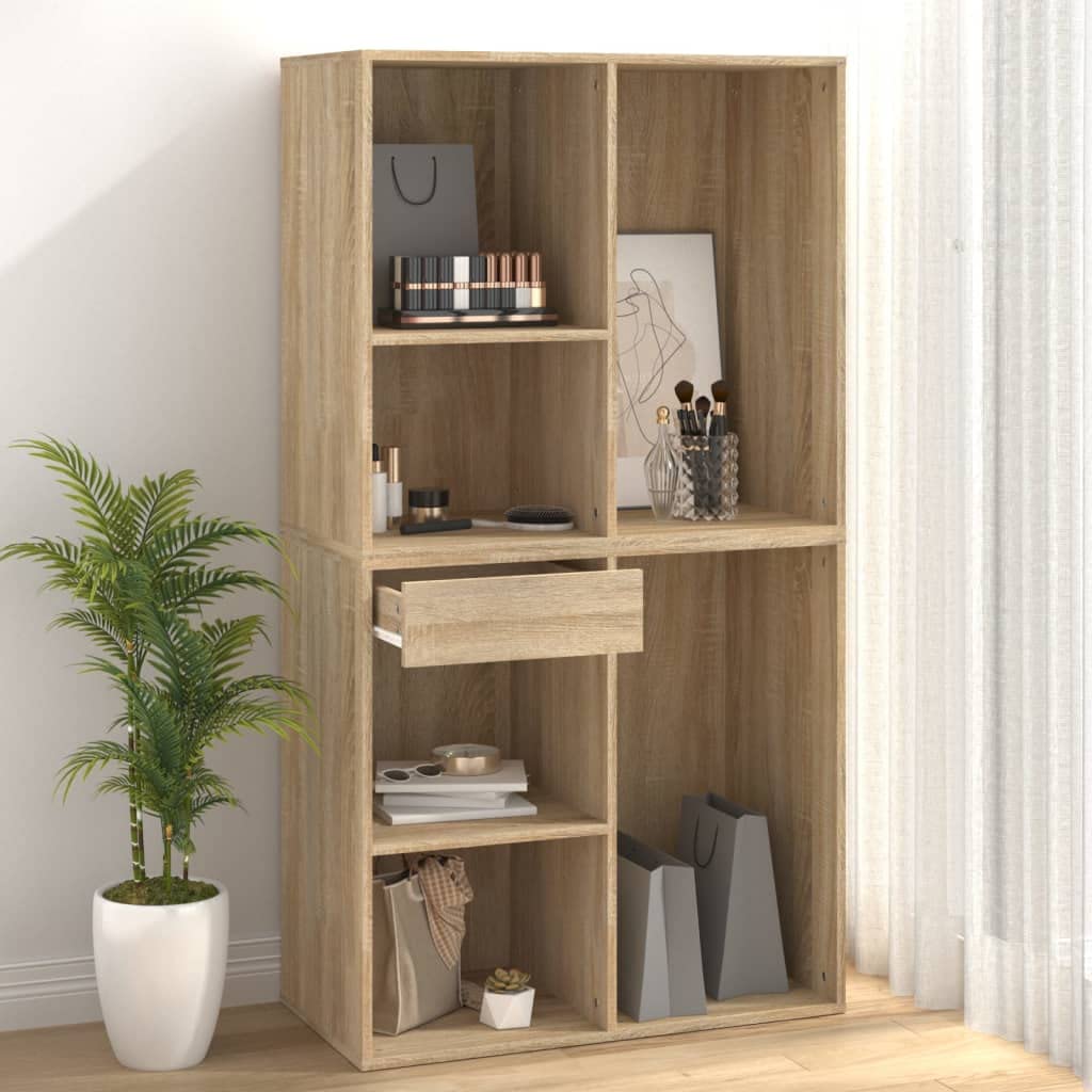 Générique Kosmetikschrank, Sonoma-Eiche, 80 x 40 x 75 cm, aus Holz, Aufbewahrungsmöbel mit Schublade und Fächern für Make-up und Zubehör