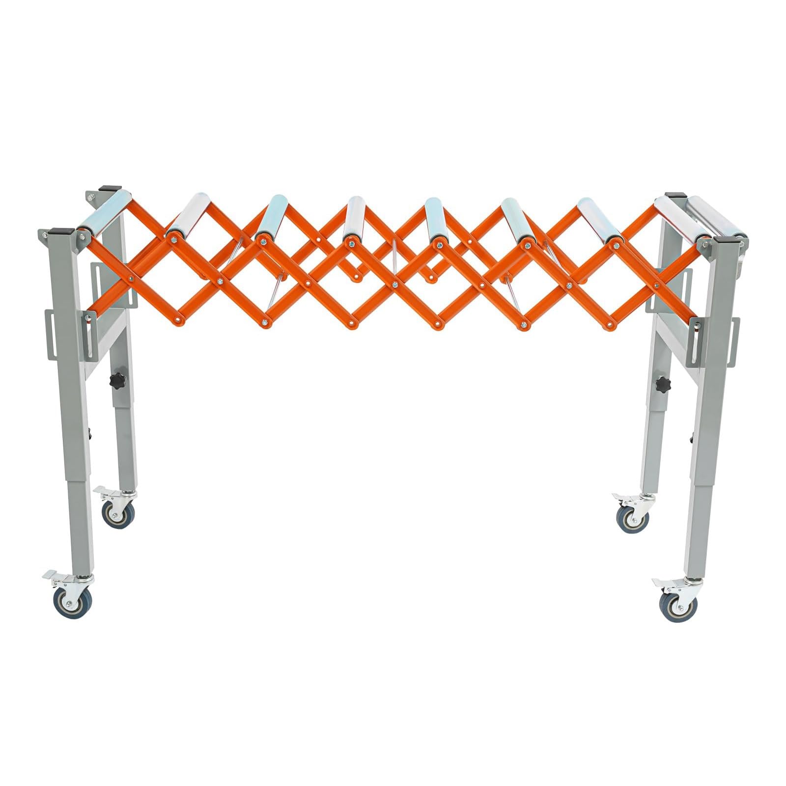 Soporte de Rodillos transportadores Ajustable, Cinta transportadora giratoria Extensible con 4 Ruedas, Mesa Extensible con Sistema de gi-ro de Rodillos y 2 Ganchos, Carro telescópico
