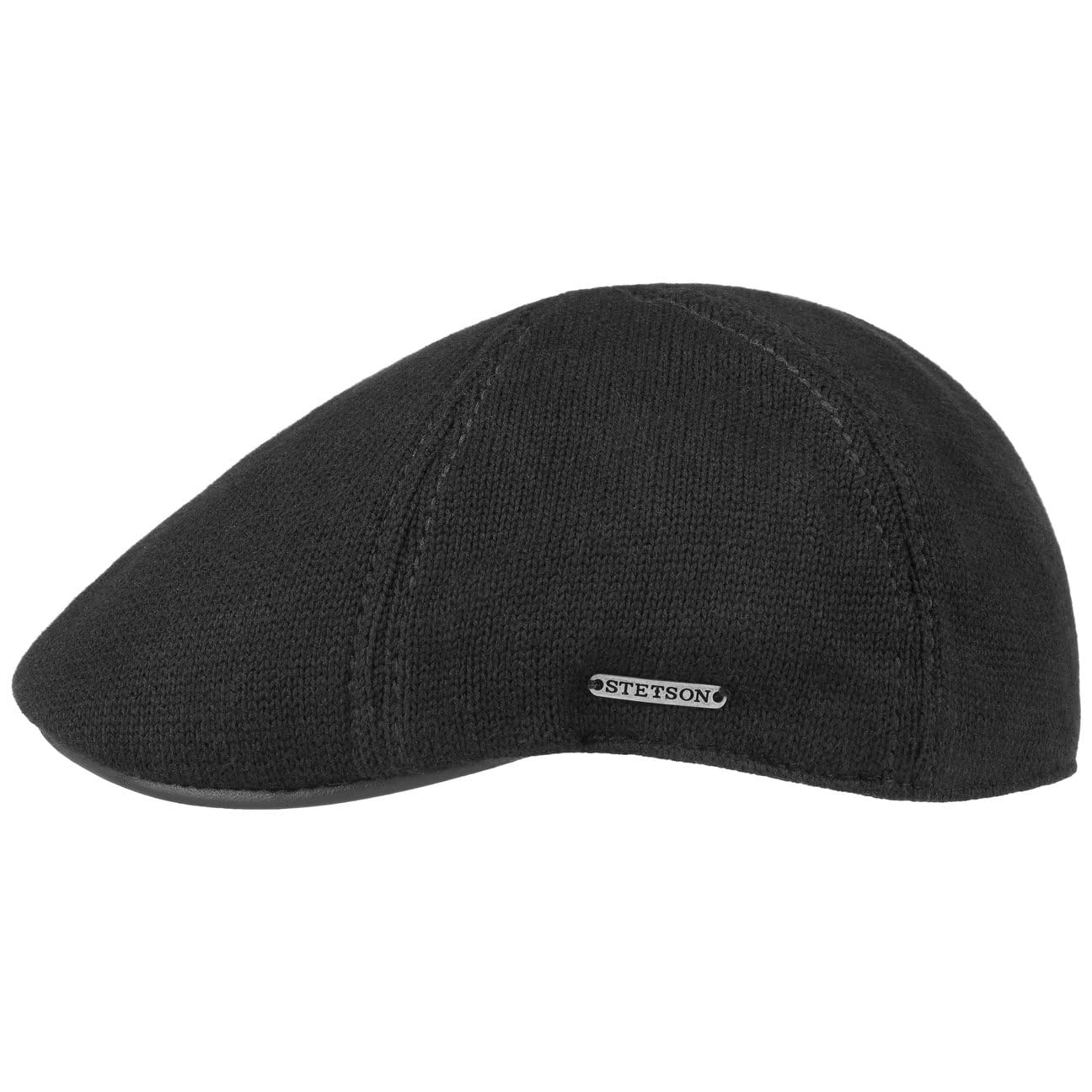 Stetson Muskegon Gatsby Cap - Peaked Cap for Men - Knit Cap with Leather Visor - Fall/Winter Flat Cap Black