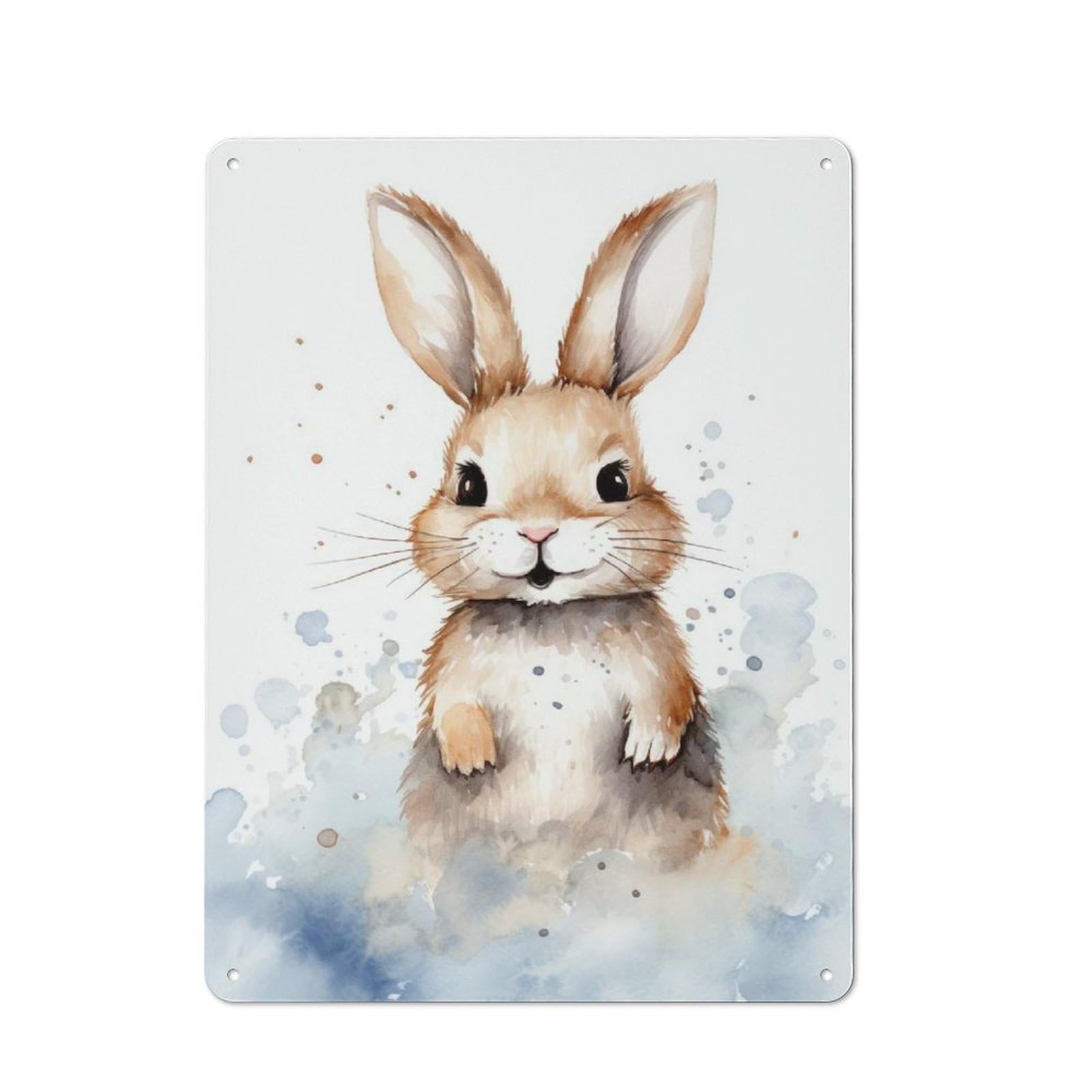 Junmoney Style-12 For Hobby Room Or Studio, Rabbit Watercolor Rustic Tin Wall Plaque 40X30cm, For Vintage Wall Decor Fans, For Metal Sign Collectors