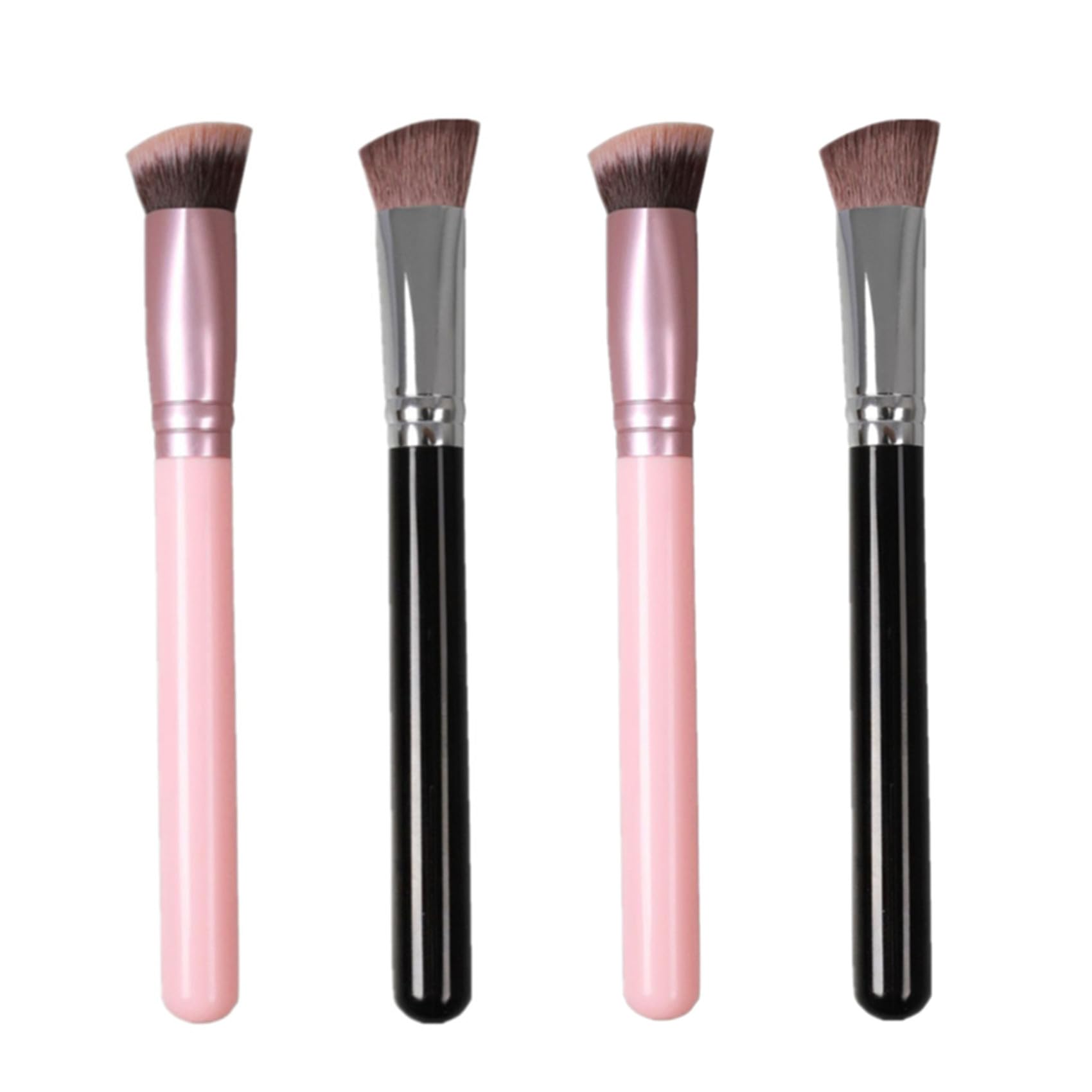 HOIRIX Angled Concealer Brush Cosmetic Brush Under Eye Flat Top Synthetic Makeup Brush for Liquid Foundation Cream Contour Blending Tool (Pink+Black, 4 PCS)