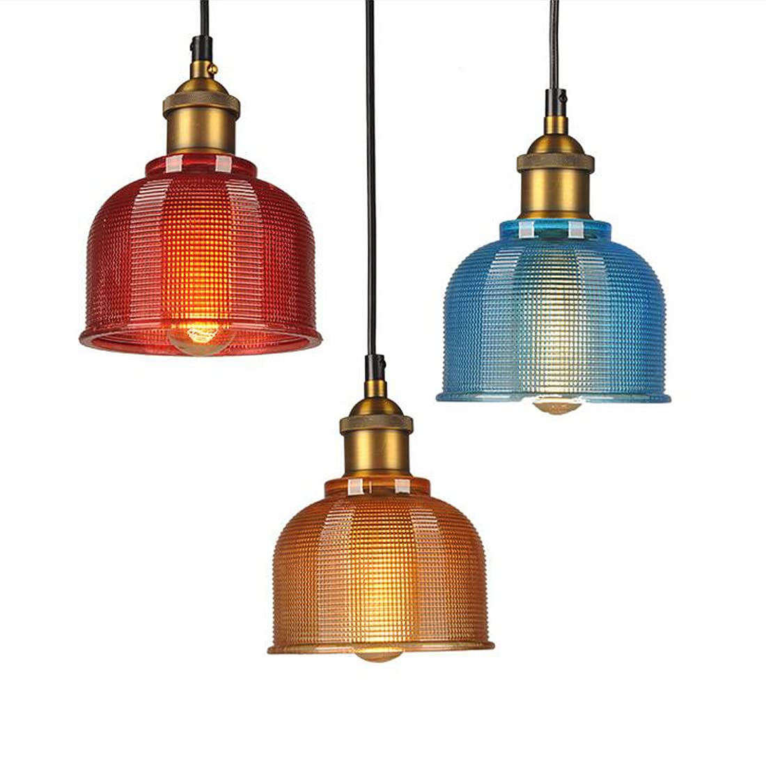 Pendellampe Esszimmer Esstisch Vintage Bunt Glas Lampenschirm Lampe Modern Rund Textur Glass Hängeleuchte Kronleuchter Deko Beleuchtung für Wohnzimmer Büro Küchen insel Bar Keller, 15*15*20cm (Orange)