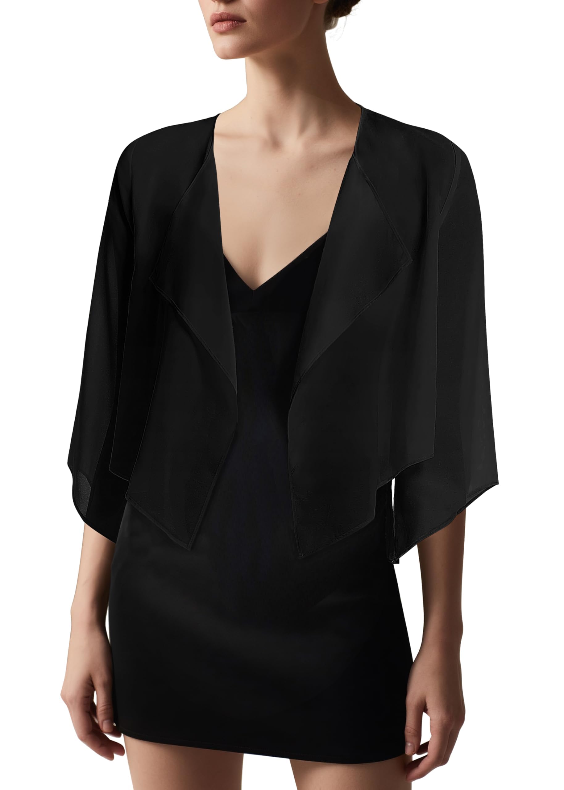 Urban CoCo Womens Chiffon Shrug Cardigan Open Front 3 4 Sleeve Drape Irregular Hem Bolero Summer Cover Up