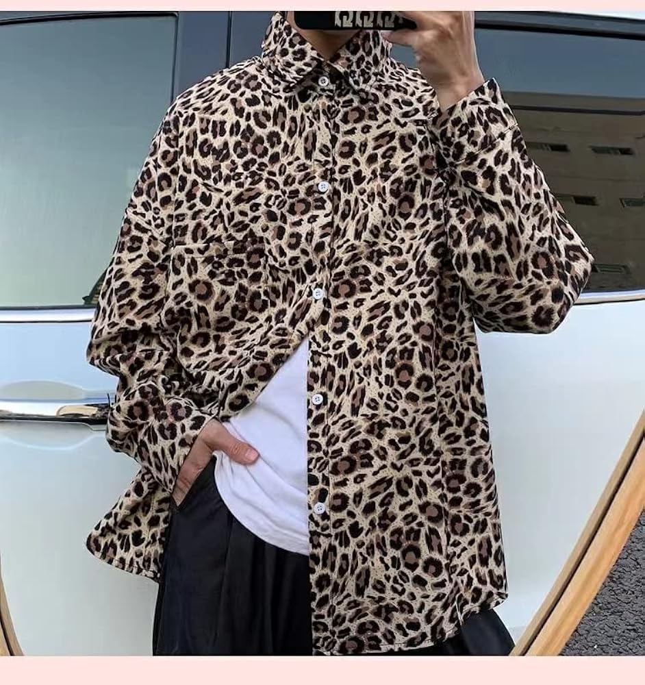 Amazon.co.jp: [AKUNSY] ヒョウ柄シャツ メンズ 長袖 レオパード