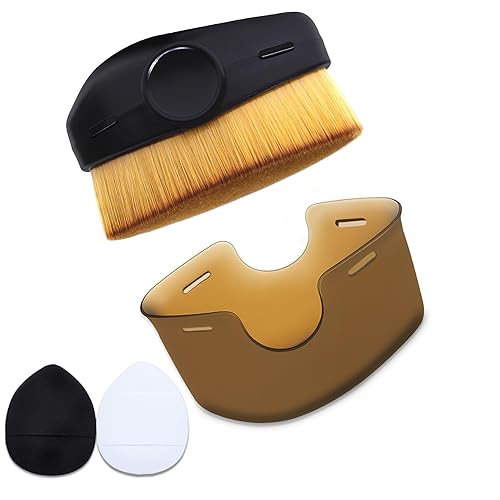 Brocha de maquillaje para base, parte superior plana con cubierta, cepillo facial de maquillaje líquido para 2 pequeñas esponjas de polvo para