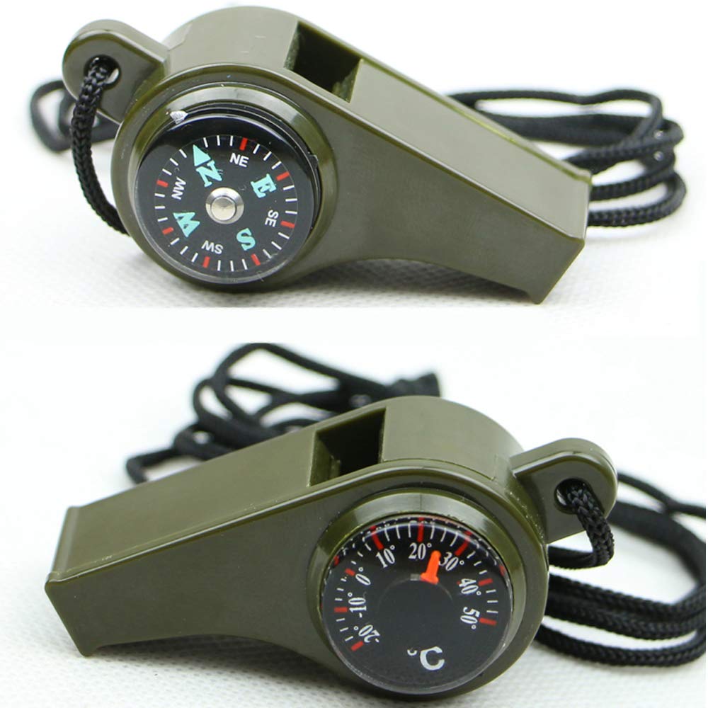 Emergency Whistle with Lanyard, Multi-Functional 3 in1 Survival Gear Compass Thermometer for Outdoor Camping Hiking