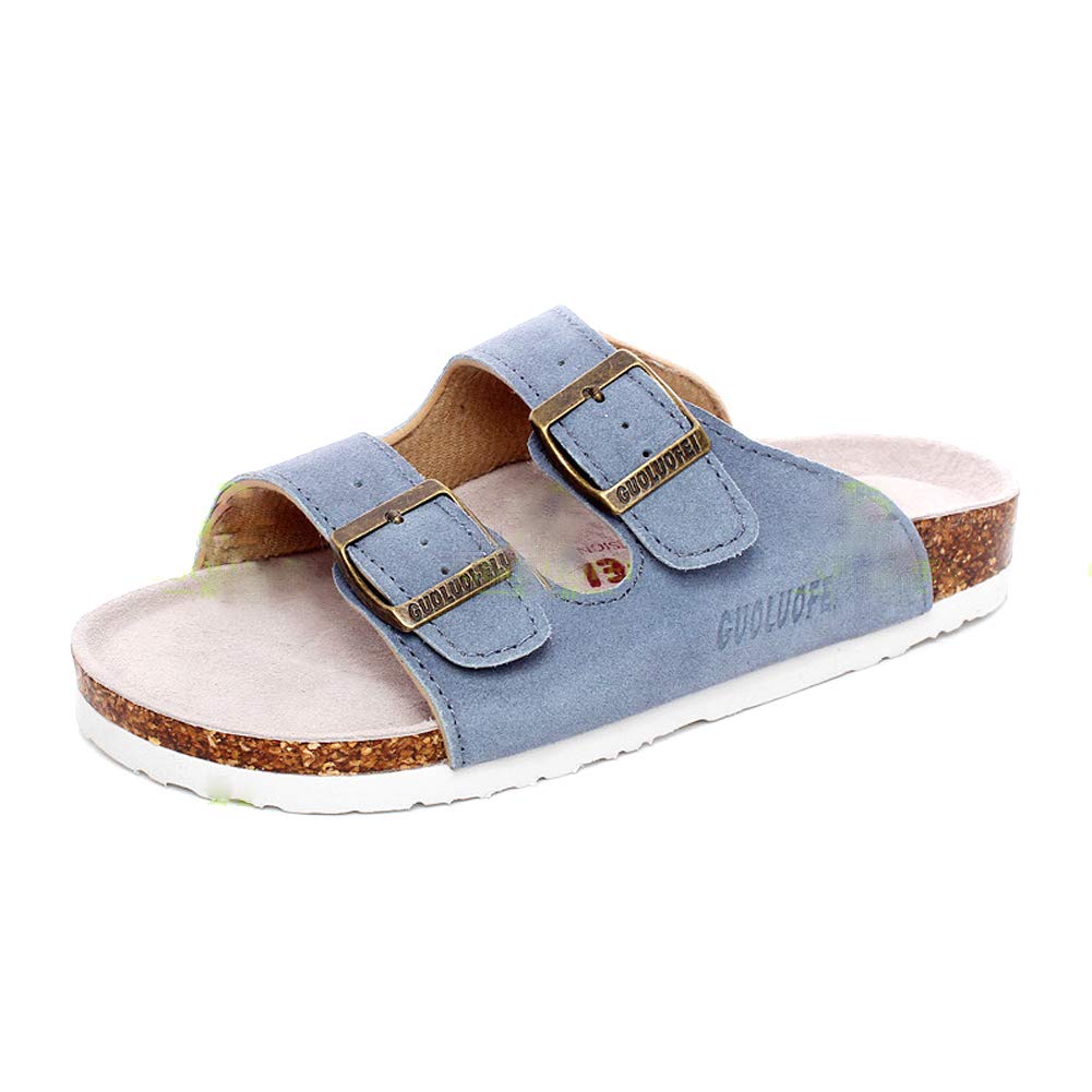 AsifnWomen Men Slide Cork Sandal Flat Adjustable Strap Buckle Slip on Casual Open Toe Shoes Suede Summer