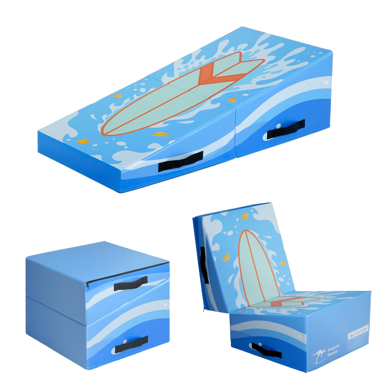 Kangaroo Hoppers Incline Gymnastics Mat, 48”x24”x14” / 56"x28"x15" / 34”x24”x13” Folding Wedge for Kids Tumbling, Skill Training, Multiple Colors Cheese Mat for Gymnastics, Home Gym Exercise