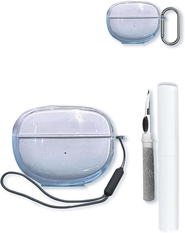 Case for Bose Ultra Open Earbuds,BOVUGAC High Transparency Soft TPU Shockproof Cover with Keychain,Cleaning Kit and Lanyard-Blue