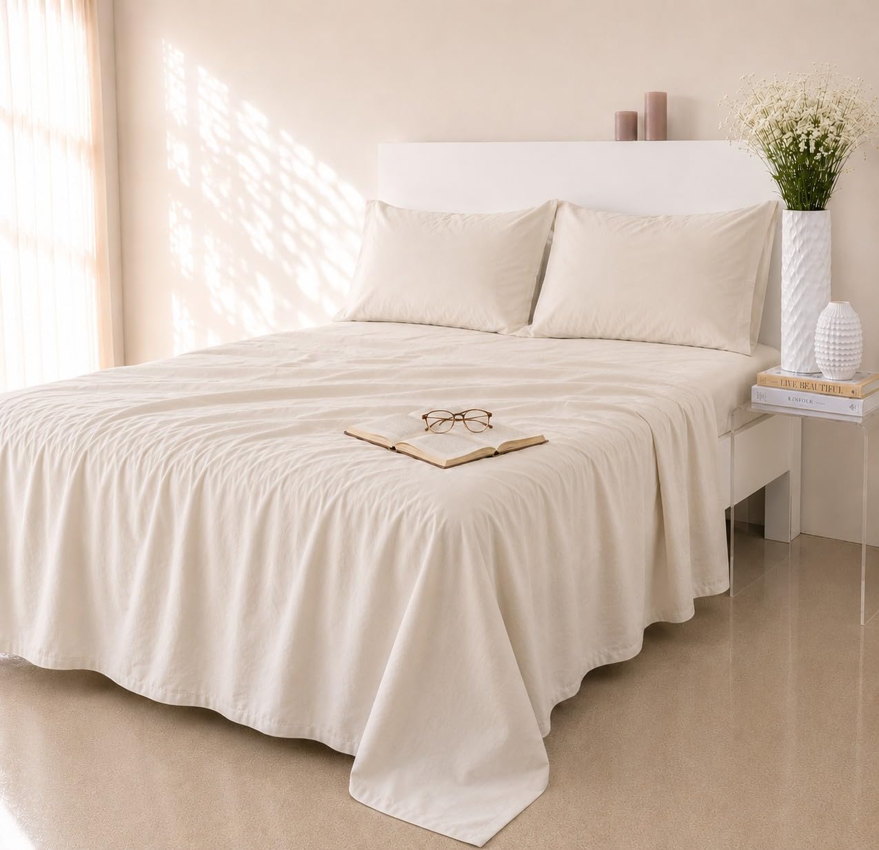 COTTON ARTean Zestaw pościeli z egipskiej bawełny, liczba nici 300, beżowa, 135 x 190/200, 100% egipska bawełna, beżowy
