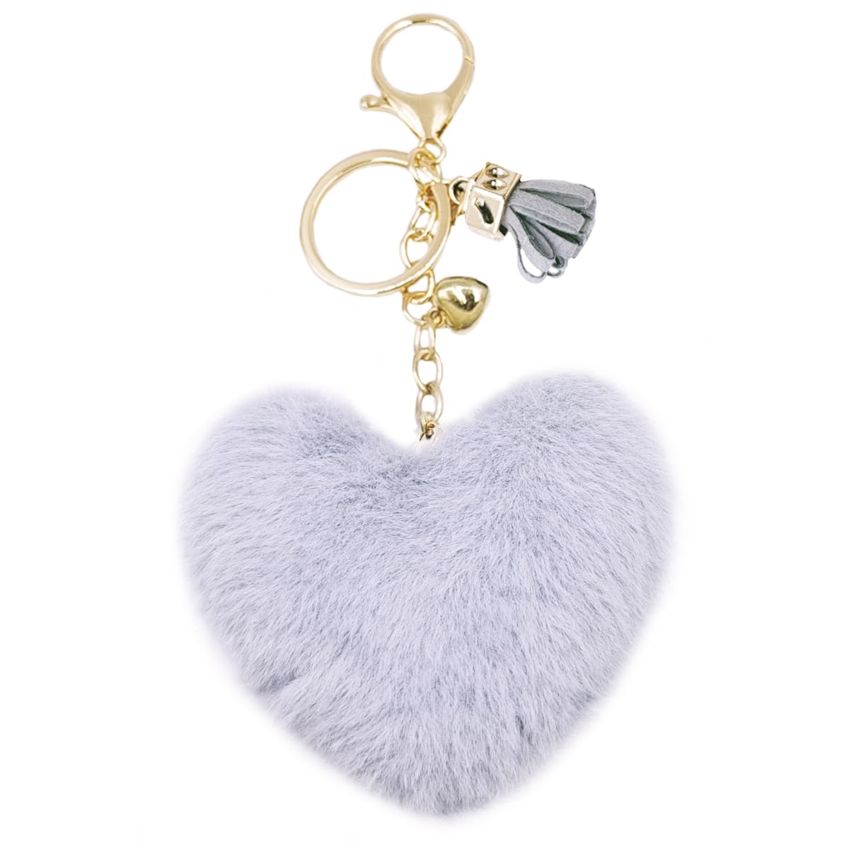 jtkdxqs Pom Pom Keychain Soft Artificial Rabbit Fur Plush Fluffy Key Ring Heart Shape Tassel Keychains for Women