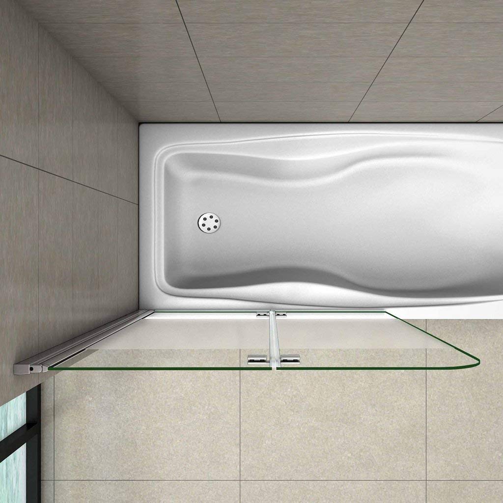 Sopravasca Parete Per Vasca Apribile 180 Gradi Montaggio verso Sinistro 100x140 cm in Vetro Temperato 6mm Trasparente Anticalcare Fascia Centrale Opaca