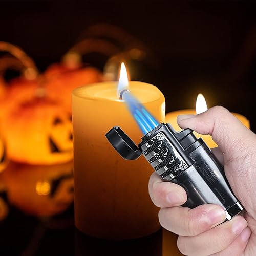 Miniatura 6 de Encendedor de antorcha de butano con llama de chorro triple, encendedor de gas butano recargable, resistente al viento, ajustable, 3 llamas,