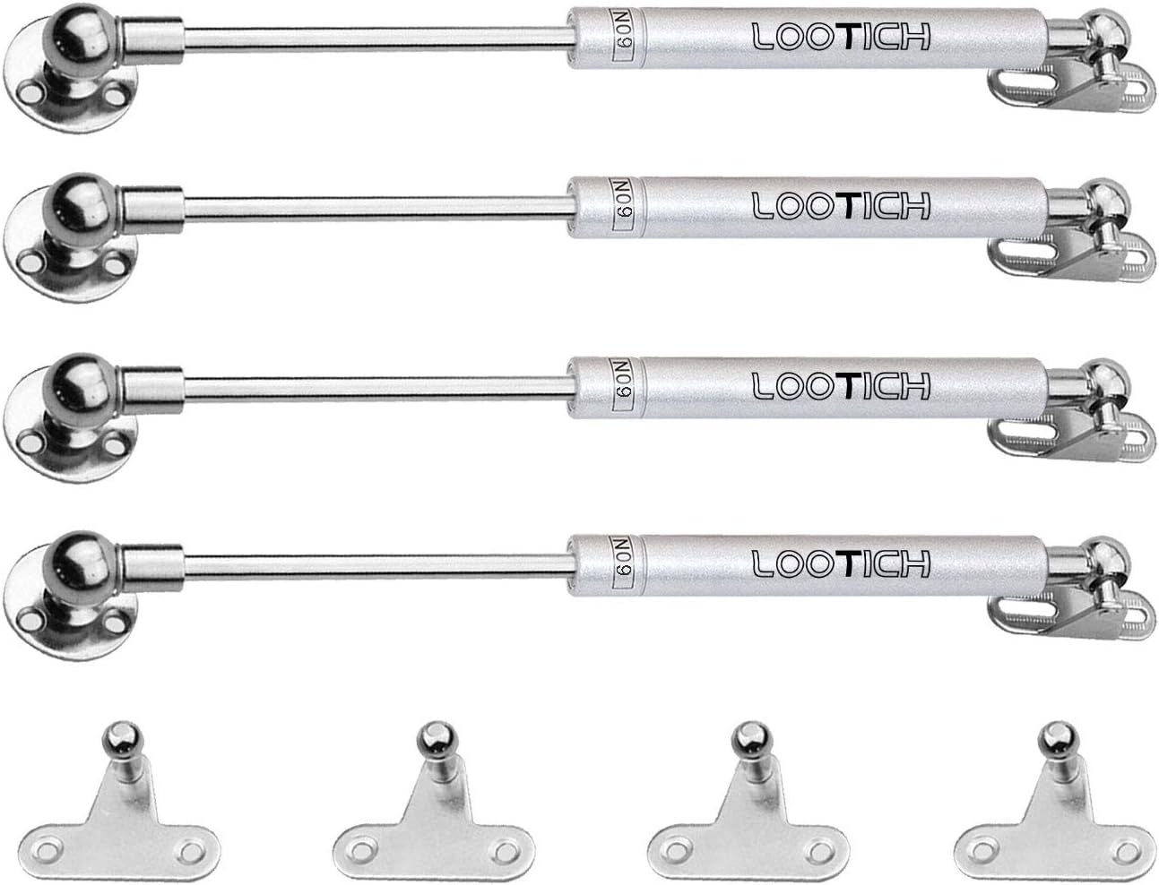 60N Whole Steel Automatic Lid Stay Kitchen Cabinet Cupboard Wardrobe Door Toy Box Hydraulic Spring Gas Strut Piston Soft Opening Hinges for Flap Fittings Pack of 4