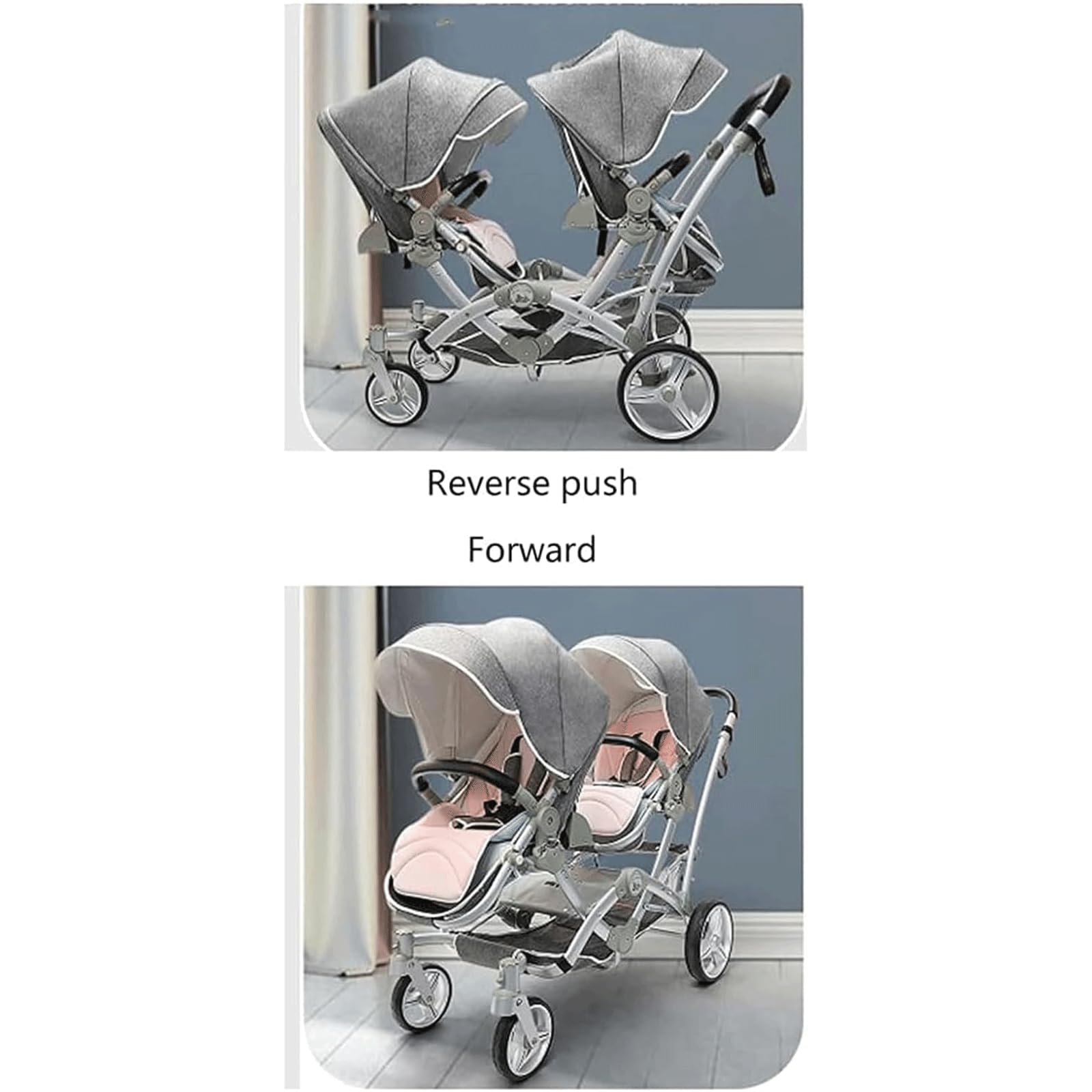 EYPKPL Poussette Double Pliable, auvent réglable, Tandem, Portable, Grand Espace, Chariot de Luxe, en métal, Double