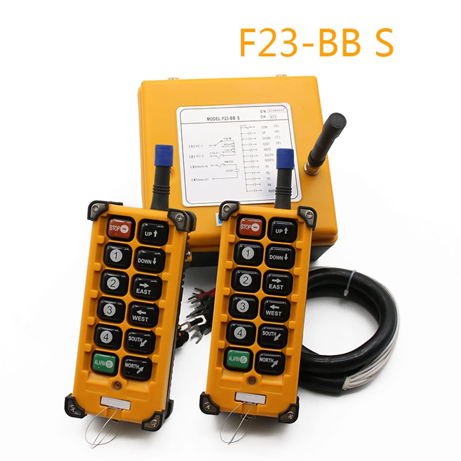Przemysłowy pilot do dźwigu, F23-BB Przemysłowy bezprzewodowy pilot radiowy, 3 szt., 12 V-380 V, IP65, do dźwigów(24V)