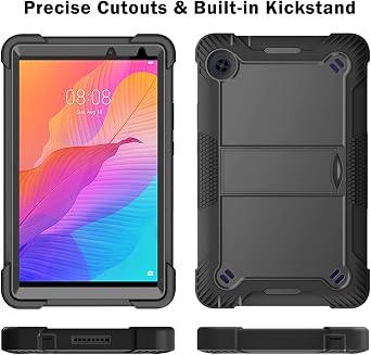 Tablet Computer Case for Huawei MatePad T8 8 inch Cover with Built-in Stand for Heavy Duty Military Grade Shockproof Hard Hybrid,Black