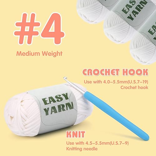 Miniatura 52 de Hilo de 1.76 x 1.76 onzas para tejer y tejer, hilo de algodón fácil de ganchillo para principiantes, con costuras fáciles de ver, peso peinado medio