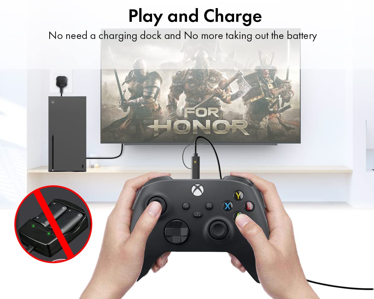 ElecGear Batteria al Litio Ricaricabile per Controller Xbox, 2x 1200mAh Lithium Rechargeable Battery Kit Play e Charge per Xbox Series X/S, Xbox One, Elite Controller con 2x Cavo di Ricarica USB