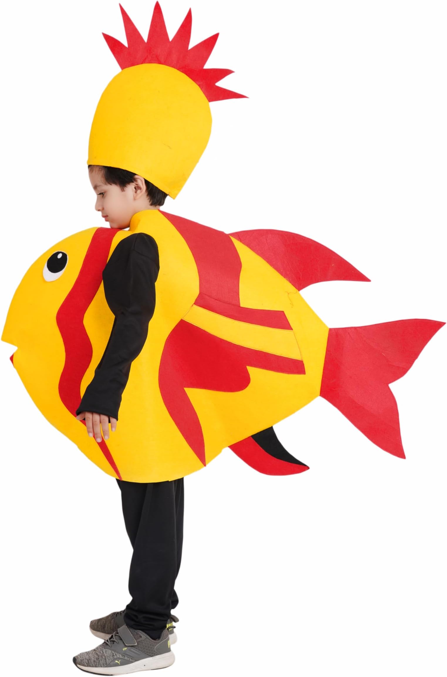 Kaku Fancy Dresses Polyester Gold Fish Cutout for kids, Water Animal Costume For Boys & Girls (Freesize/Only Cutout with Cap)