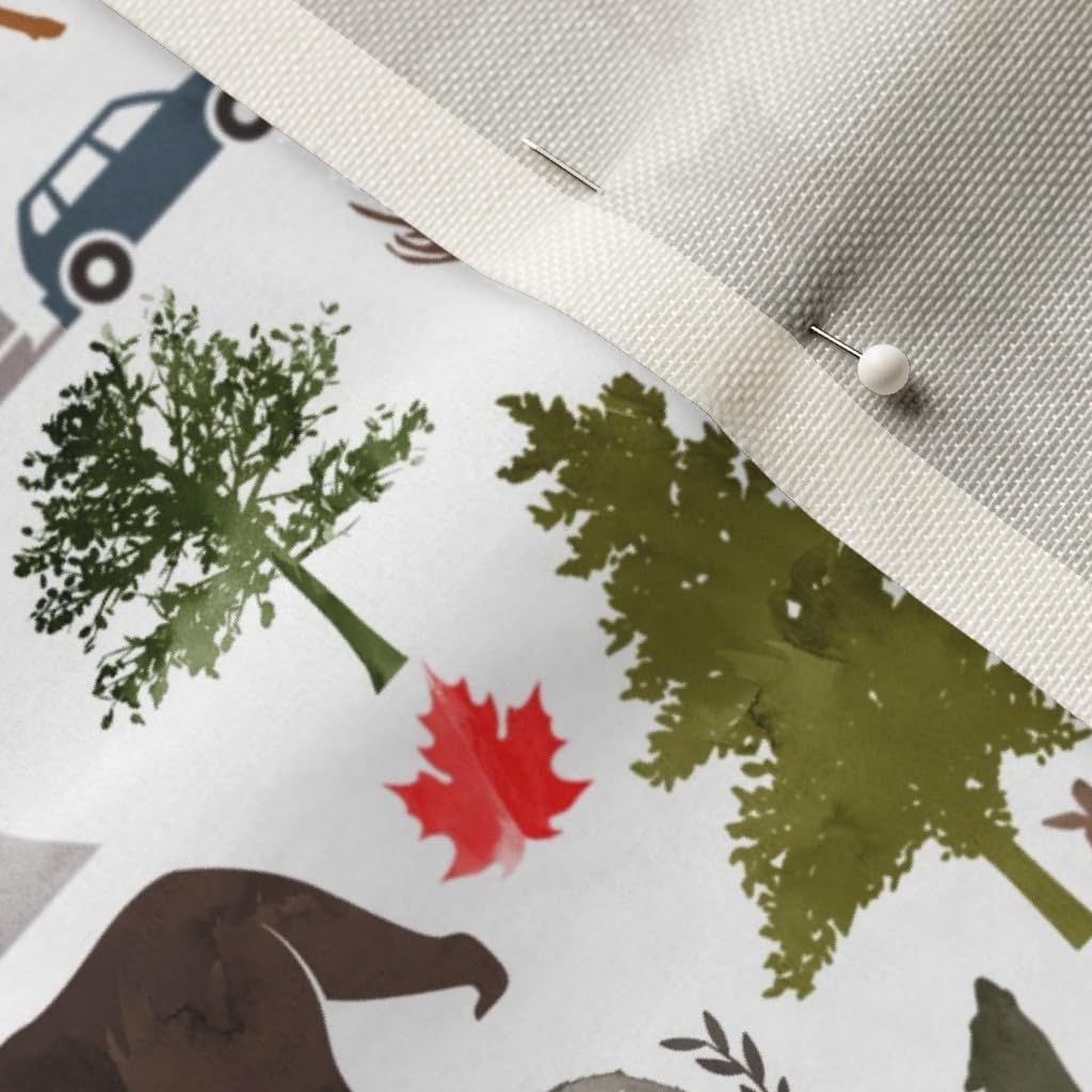 Spoonflower Fabric - Canada North Strong Free White Canadian Moose Hockey Bear Wolf Pine Printed on Upholstery Velvet Fabric Fat Quarter - Upholstery Home Decor Bottomweight Apparel