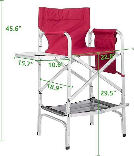 Miniatura 3 de Vasitelan Silla plegable alta para directores con bolsa de almacenamiento para mesa auxiliar, altura de barra portátil para maquilladores, marco de