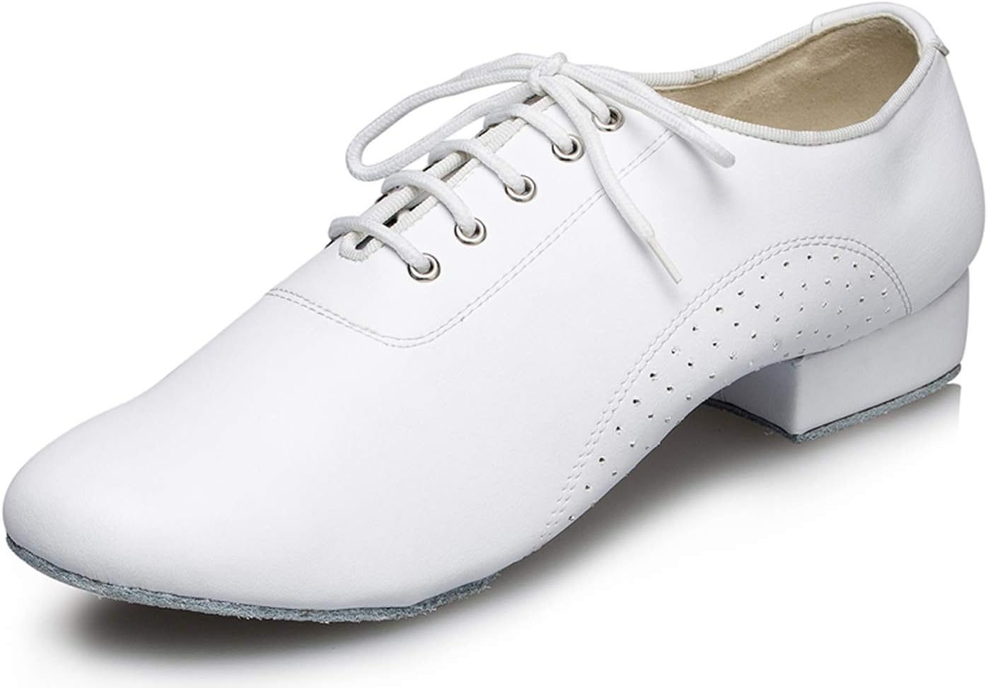 Honeystore Men's Lace-up Dance Shoes Leather Round-Toe Modern Tango Jazz Ballroom Latin White 9.5 D(M) US