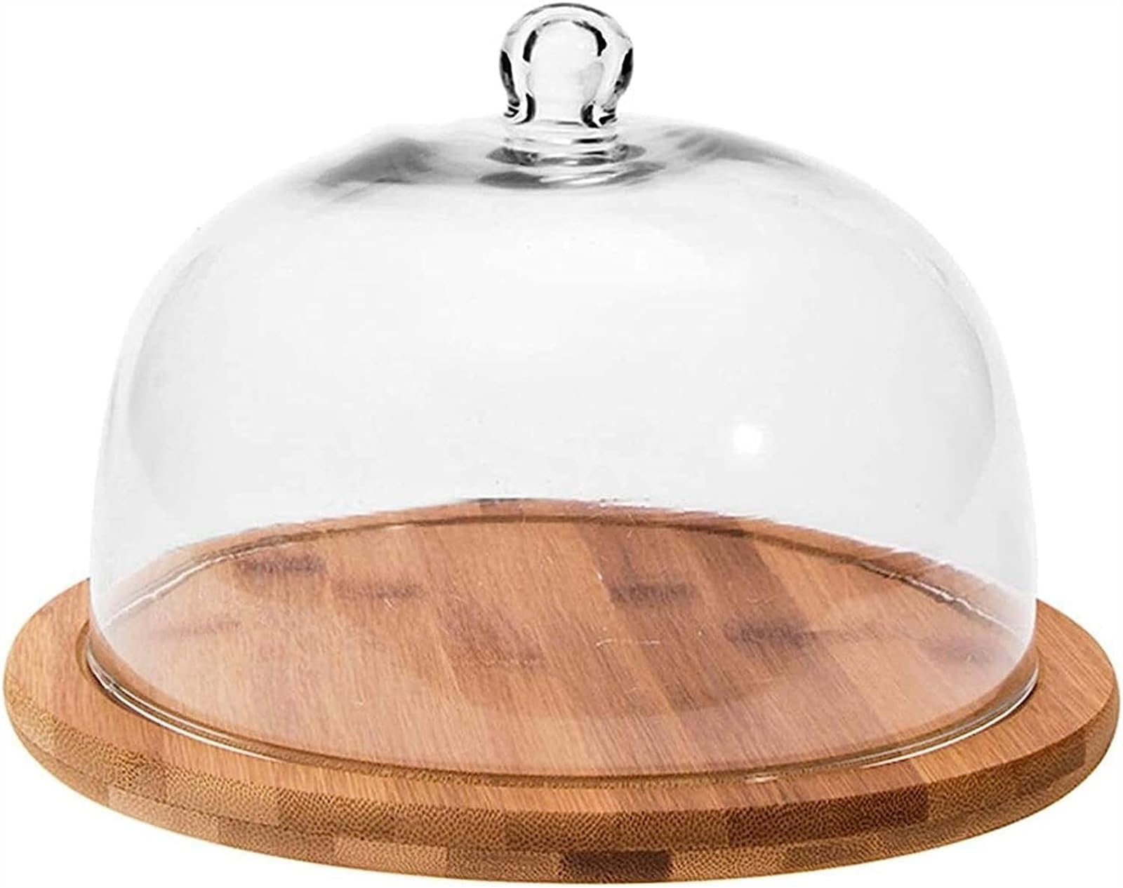 Geriffeltes Holztablett mit Deckel, Brot-Dessert-Verkostungstablett, Donut-Gebäck-Kuppel, staubdichter Glaskuppeldeckel, dekoratives Tablett(29cm)