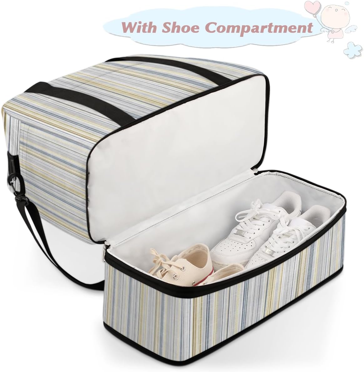 QsirBC Funny Stripe Gym Bag for Women Duffle Tote with Shoes Compartment Men Weekender Duffel for Dance Travel Sports Swimming Overnight