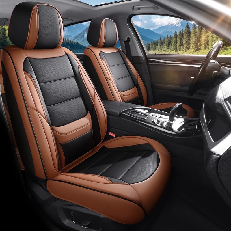 Car Seat Covers Full Set Custom Fit for Lexus RX 330 2004-2006, Premium Faux Leather with Lumbar Support, Breathable, Waterproof, Anti-Slip, Durable Car Seat Protectors (Black&Brown,Full Set)