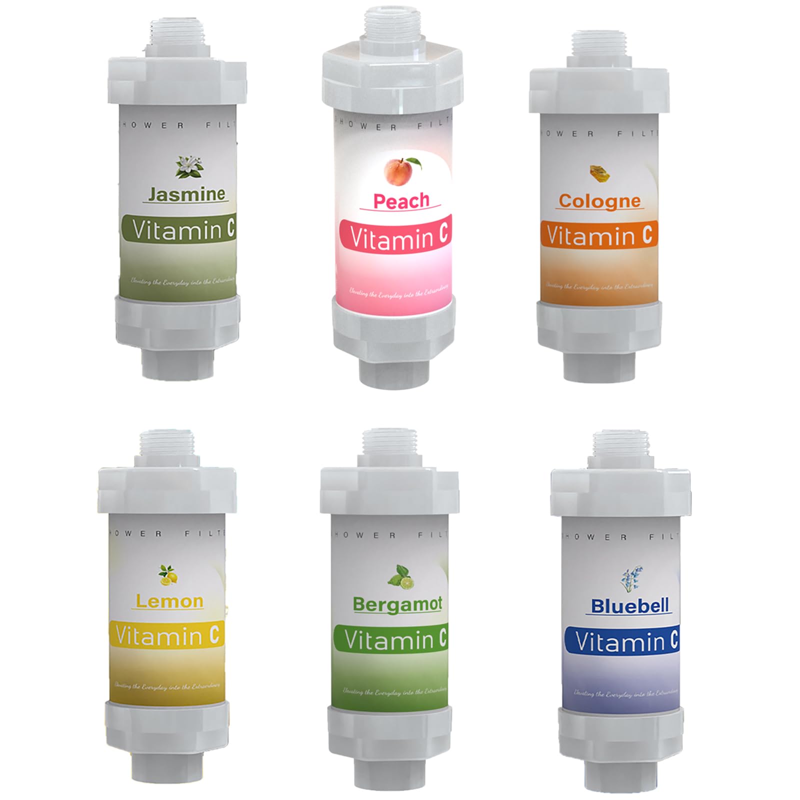 6 PCS Vitamin C Shower Filter for Hard Water Filter Aromatherapy Replacement Cartridge Bathtub Faucet Filter Bathroom Accessories Lemon Jasmine Peach Cologne Bergamot Bluebell