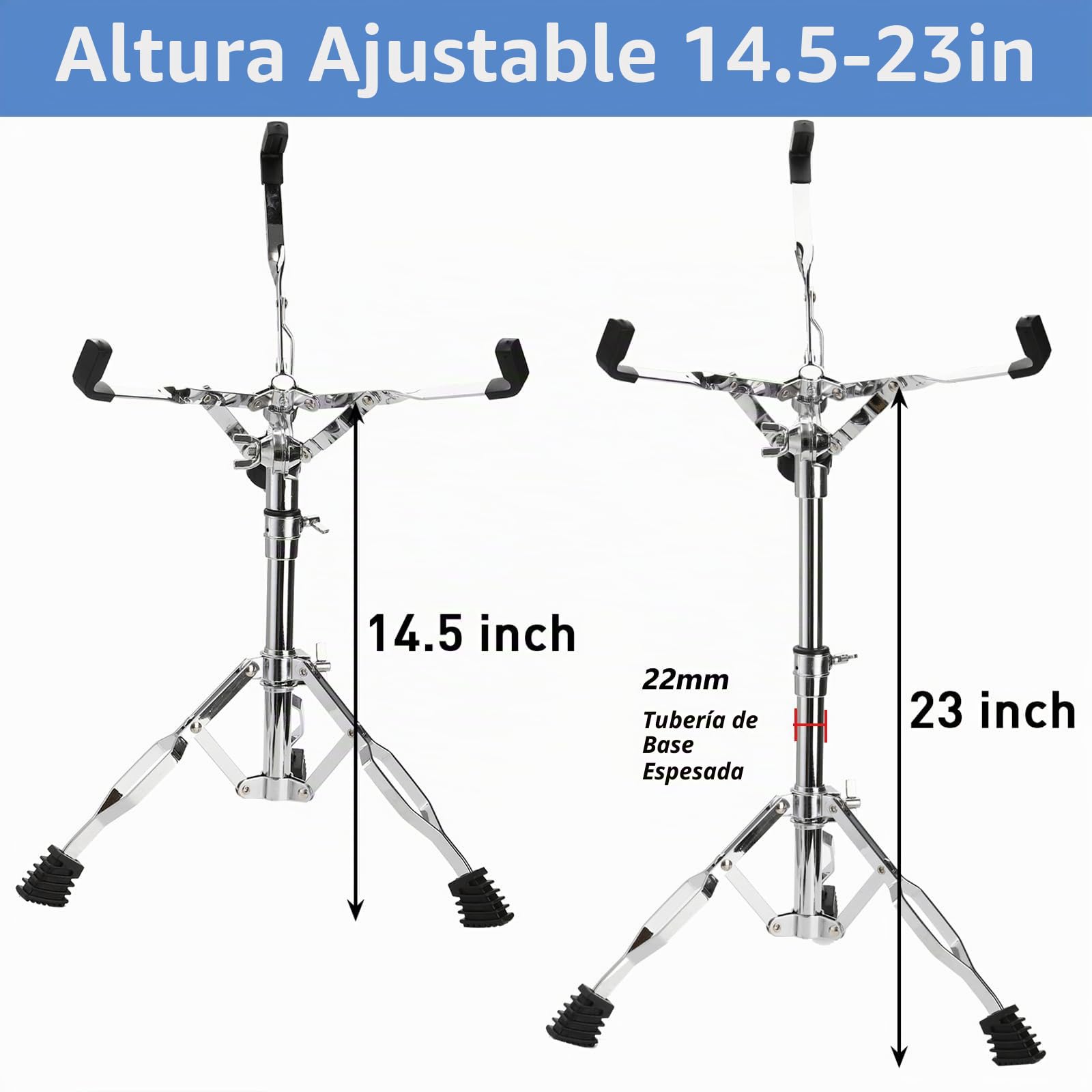 Youeon Soporte de tambor con soporte para baquetas, ligero y doble refuerzo, adecuado para cajas de 10 a 14 pulgadas, altura ajustable de 14,5 a 23 pulgadas, para principiantes