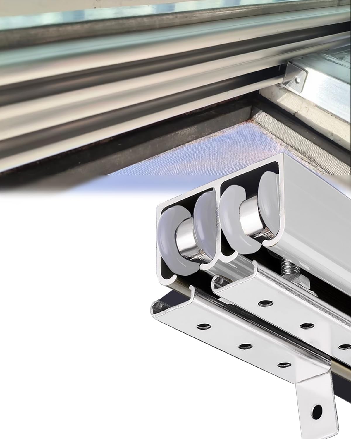 Minglez Sliding Door Kit Bypass Sliding Double Track 142 98 70 60 48 inch, Barn Door Hardware Kit Top Mount for Kitchen/Bedroom, Heavy Duty Rails & Rollers Pocket Door Set(2450mm/96 inch)