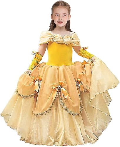 MYRISAM - Vestido de princesa de Bella para niñas, de La bella y la bestia, disfraz de Halloween, carnaval, cosplay, Navidad, fiesta de disfraces,