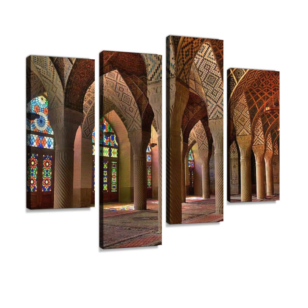 Nasir almolk mosque Canvas Print Artwork Wall Art Pictures Framed Digital Print Abstract Painting Room Home Office Decor Ready to Hang 4 Panel