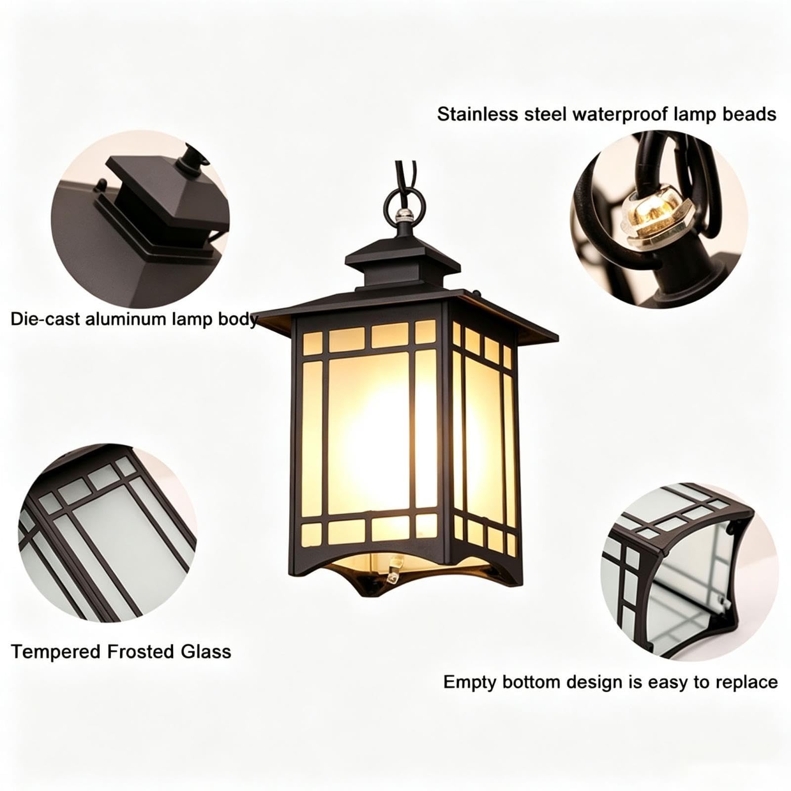 Lampada a sospensione for esterni, lanterna sospesa nera vintage