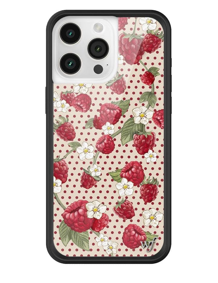 Wildflower Cases - Raspberry Polka Dot Case, Compatible with Apple iPhone 15 Pro Max | Trendy, Red, Raspberry, Fruit - Protective Black Bumper, 4ft