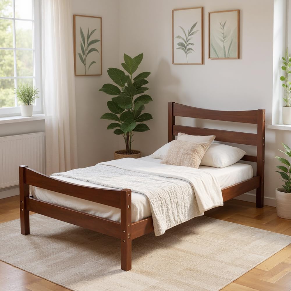 NAFORT Twin Size Wood Bed Frame/Twin Platform Bed Frame with Headboard and Footboard, Bed Frames for Boys Girls, Pine Wooden Mattress Foundation, No