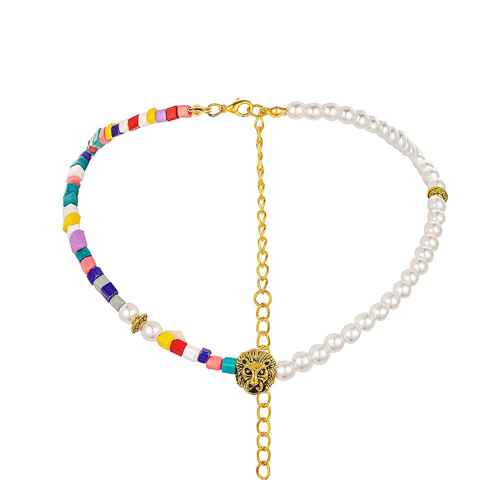 Winssigma Butterfly Chain Bracelet for Women, Colorful Chains Bracelet Boho Lion Head Pearls Choker Necklace