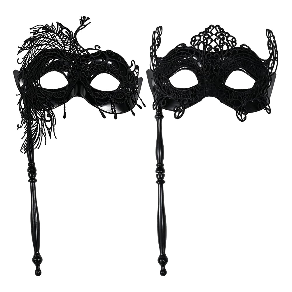 HATFRYF Halloween Masquerade Masks, Venetian Party Mask, Masquerade Masks with Holding Stick, Halloween Costume Mardi Gras - 2Pcs — image 1