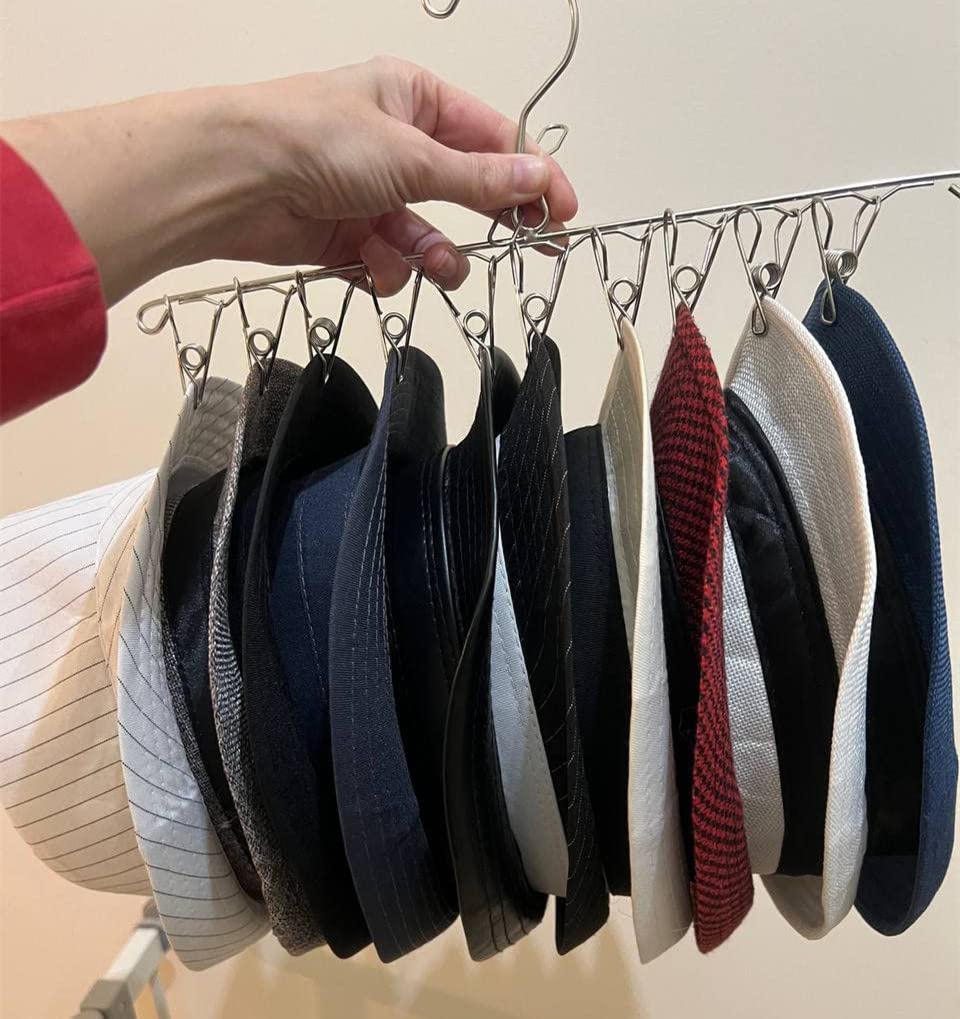 2 Pezzi Porta Cappelli da Armadio, Organizer per Cappelli, Berretto Organizer Hanger con 16 Clip, Senza Installazione, Salvaspazio, per Cappellil Guanti Accessori Asciuga Calzini