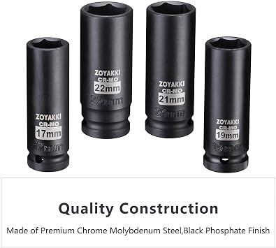 1/2 Drive Deep 6 PT Impact Socket Set (4pc 17-19-21-22mm),30mm-32mm-33mm